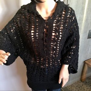 Free People Black hooded sweater